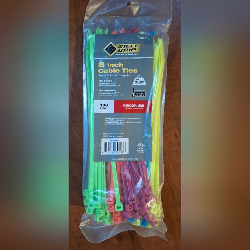 Cable Ties 100 Count - Yellow, Green, Red